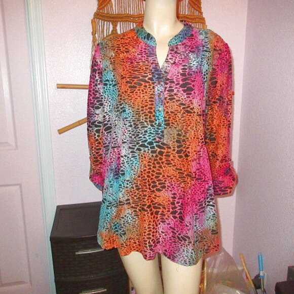 Cocomo Jacquard Tunic Top Size 2X Textured Ombre Psychedelic Grunge Artsy Boho - Picture 1 of 10